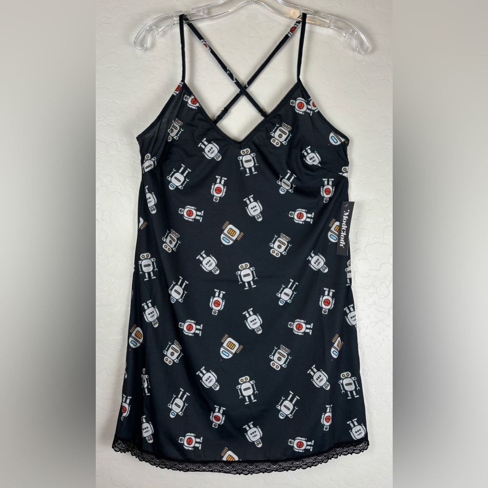 NEW ModCloth Sleep Nightgown Navy Robots Comfy Whimsy Sz‎ S 33" Long 1330
